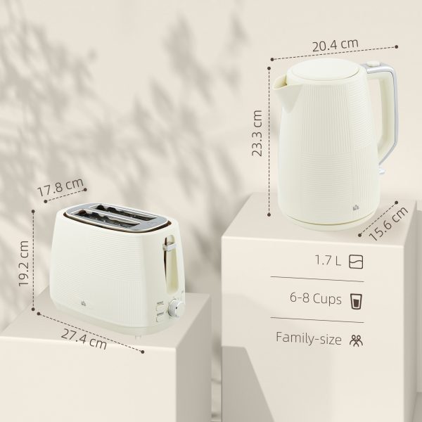 HOMCOM 1.7L Fast Boil Electric Kettle and 2 Slice Water Toaster Set, Cream - Image 5
