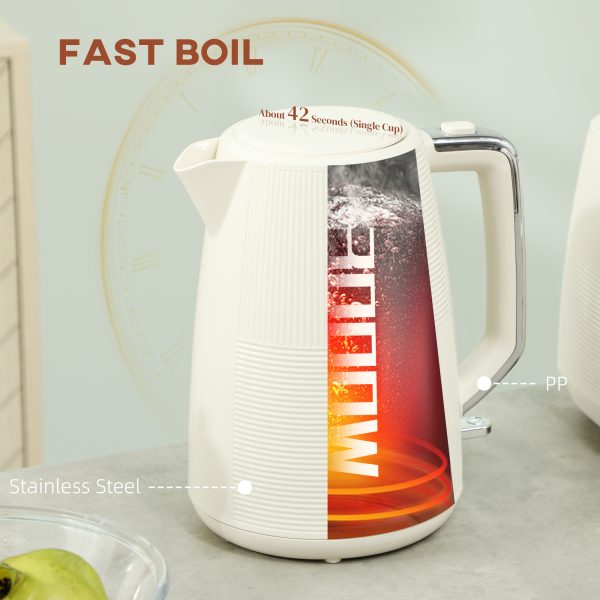HOMCOM 1.7L Fast Boil Electric Kettle and 2 Slice Water Toaster Set, Cream - Image 3