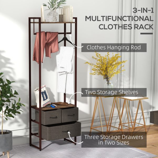 HOMCOM Clothes Hanging Rail with 3 Fabric Drawers Storage Shelves for Hallway - Image 4