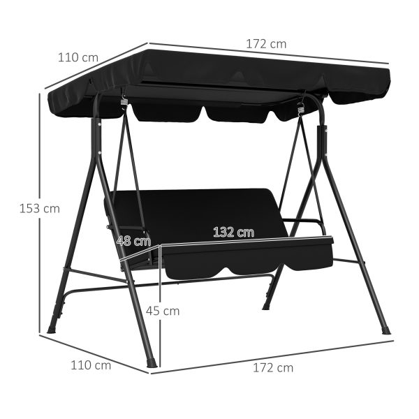 Outsunny Outdoor 3-person Porch Swing Chair with Adjustable Canopy Black - Image 5