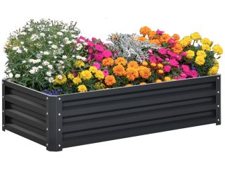 Raised Garden Bed Steel Planter Growing Box for Vegetables Flowers Grey