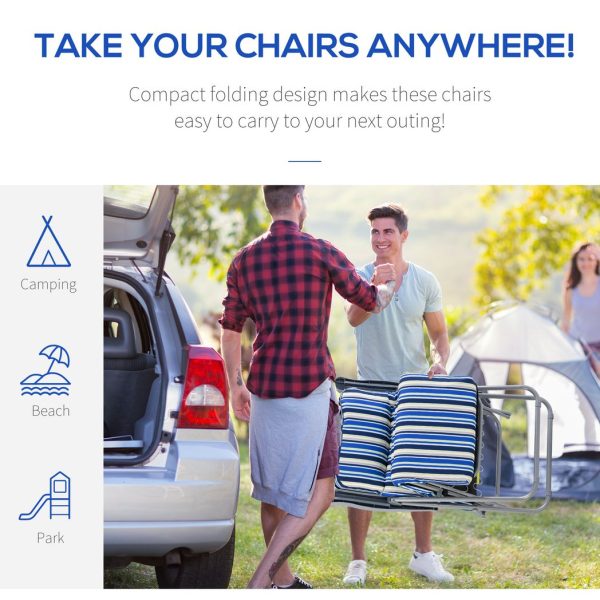 Set of 2 Adjustable Sun Lounger Recliner Reclining Seat Blue and White - Image 4