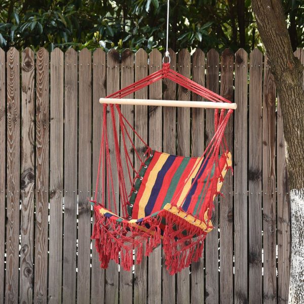 Hammock Chair Swing Colourful Striped Seat Porch Indoor Outdoor Hanging Beach - Image 2
