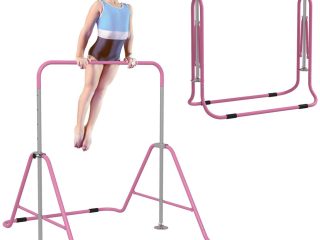 HOMCOM Kids Gymnastic Bar with Adjustable Height, Foldable Training Bar - Pink