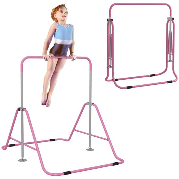 HOMCOM Kids Gymnastic Bar with Adjustable Height, Foldable Training Bar - Pink