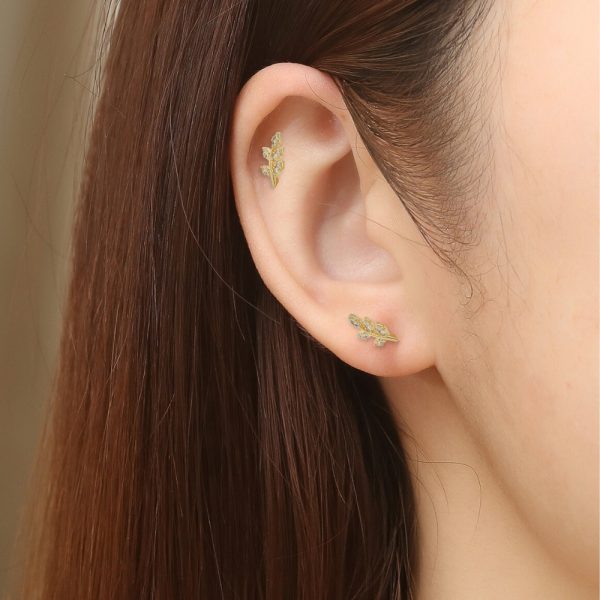 Cubic Zirconia Gold Leaf Stud Earrings - Image 2