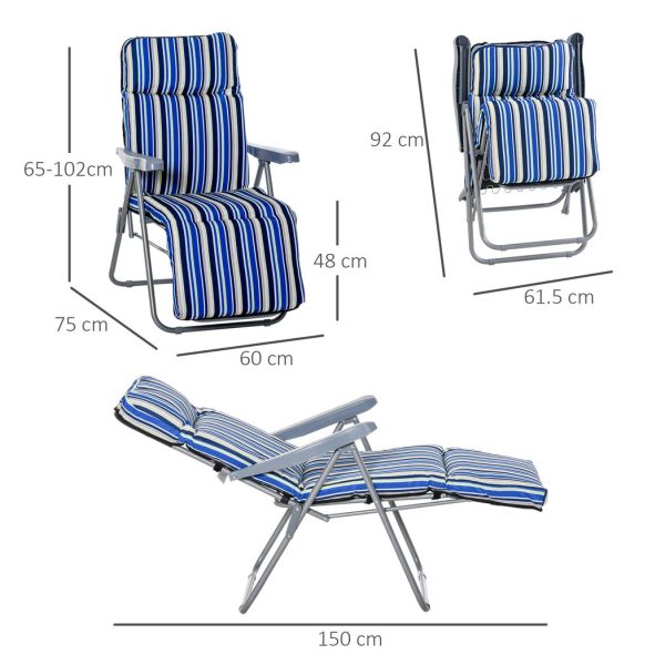 Set of 2 Adjustable Sun Lounger Recliner Reclining Seat Blue and White - Image 5