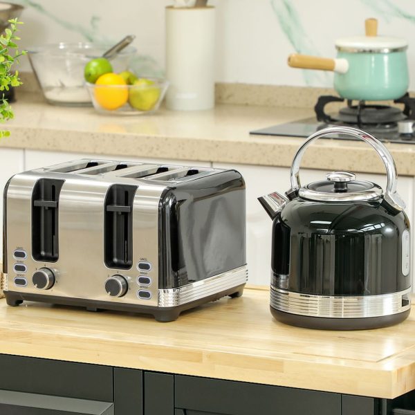 HOMCOM 1.7L 3000W Fast Boil Electric Kettle and 4 Slice Toaster Set, Black - Image 2