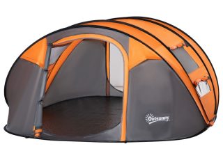 Camping Tent Dome Pop-up Tent  with Windows for 4-5 Person Orange Outsunny