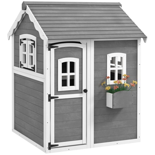 Outsunny Wooden Wendy House for Kids with Floor, for Gardens, Patios - Grey