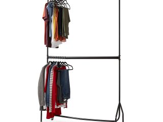 4ft long x 7ft Two Tier Heavy Duty Clothes Rail Garment Hanging Rack In Black