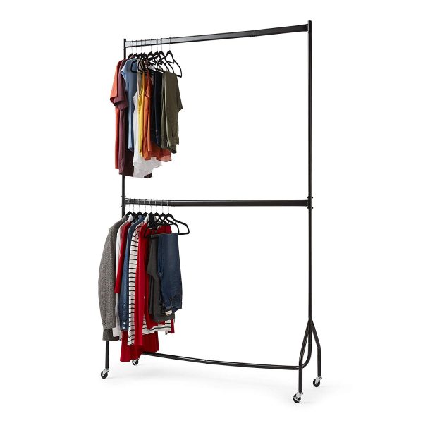 4ft long x 7ft Two Tier Heavy Duty Clothes Rail Garment Hanging Rack In Black