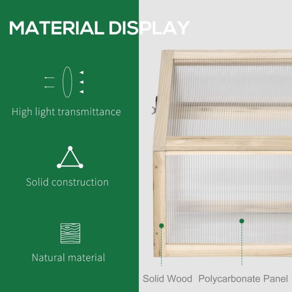 Wooden Cold Frame Greenhouse Garden Polycarbonate Grow House, Natural Outsunny - Image 3