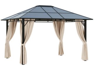 3.6x3(m) Hardtop Gazebo Garden Pavilion w/ Polycarbonate Roof, Brown Outsunny