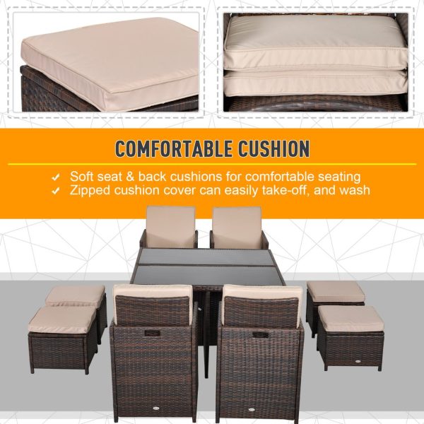 9PC Rattan Garden Furniture Set 8 Wicker Dining Chairs Footrest Table - Brown - Image 4