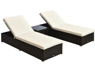 3 PCS Rattan Lounger Set-Deep Coffee/Cream White