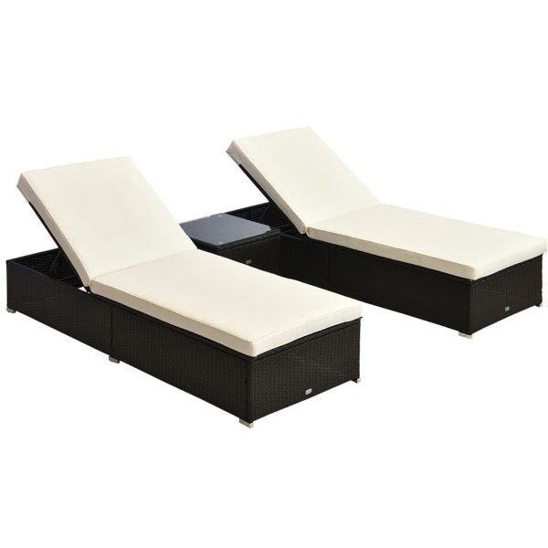 3 PCS Rattan Lounger Set-Deep Coffee/Cream White