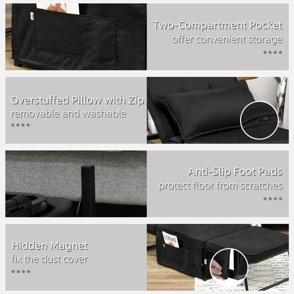 HOMCOM Folding Sleeper Chair Bed with Pillow and Side Pockets, Black - Image 7