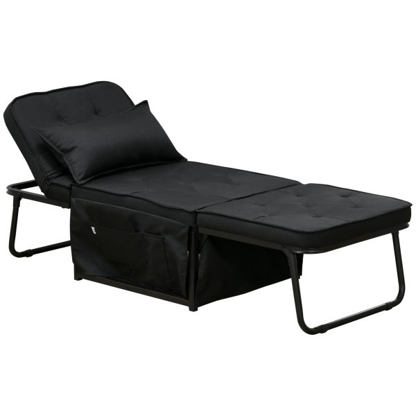HOMCOM Folding Sleeper Chair Bed with Pillow and Side Pockets, Black