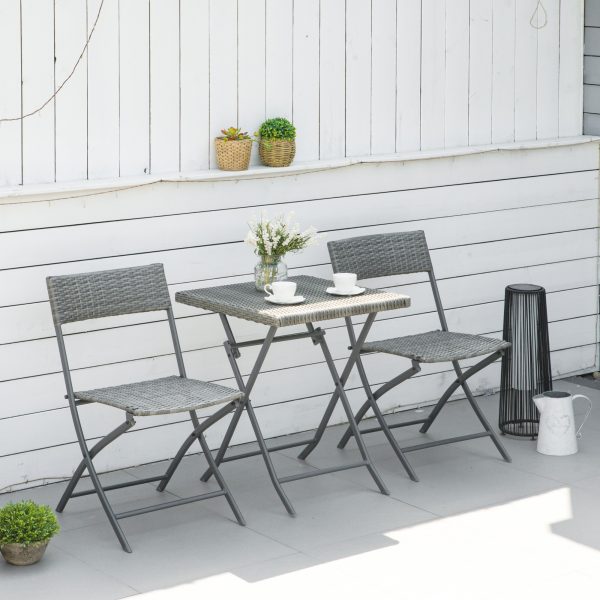 3PC Bistro Set Rattan Furniture Garden Folding Chair Table Grey - Image 7