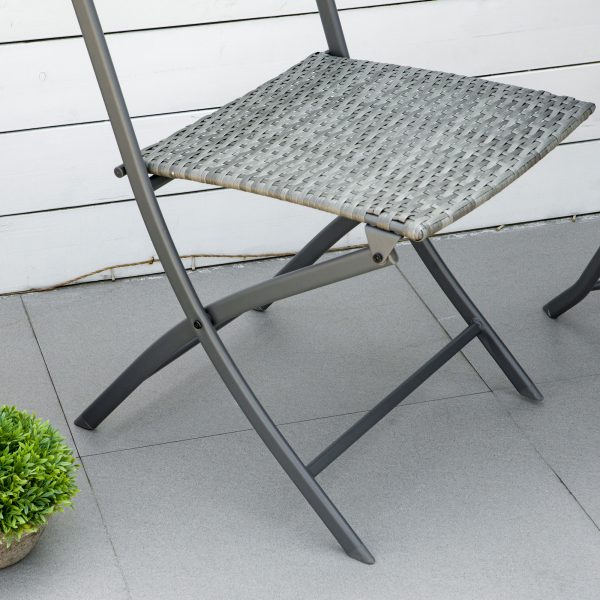 3PC Bistro Set Rattan Furniture Garden Folding Chair Table Grey - Image 8