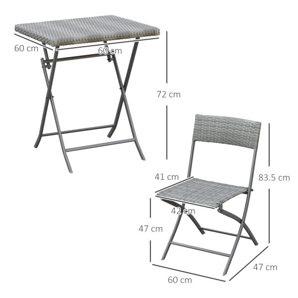 3PC Bistro Set Rattan Furniture Garden Folding Chair Table Grey - Image 5