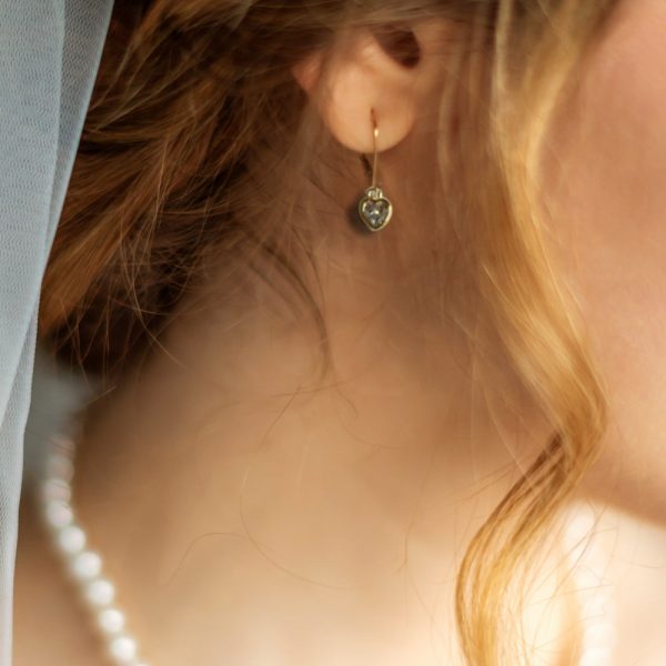 Cubic Zirconia Gold Heart Drop Earrings - Image 2