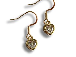 Cubic Zirconia Gold Heart Drop Earrings