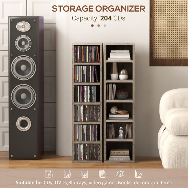 HOMCOM Set of 2 CD Media Display Shelf Unit Tower Rack Adjustable, Mocha Wood - Image 4