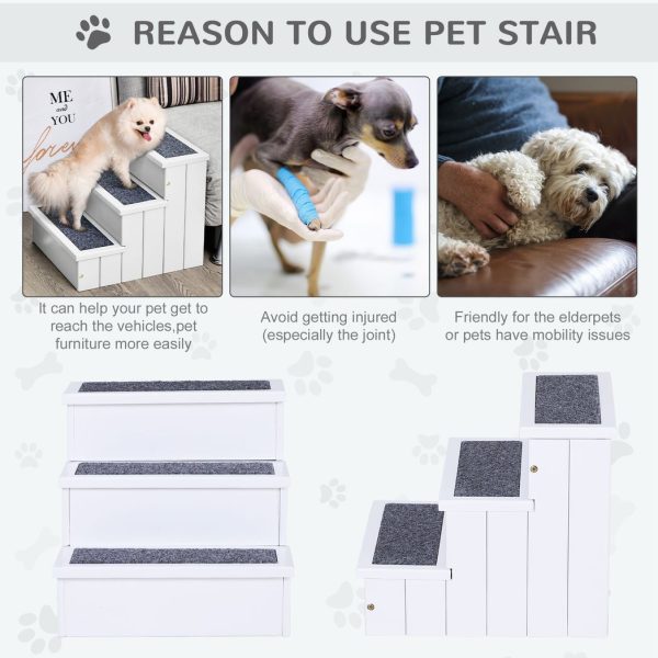 3 Step Wooden Dog Steps Pet Stairs Cat Ladder for Bed with Storage Pawhut - Image 4