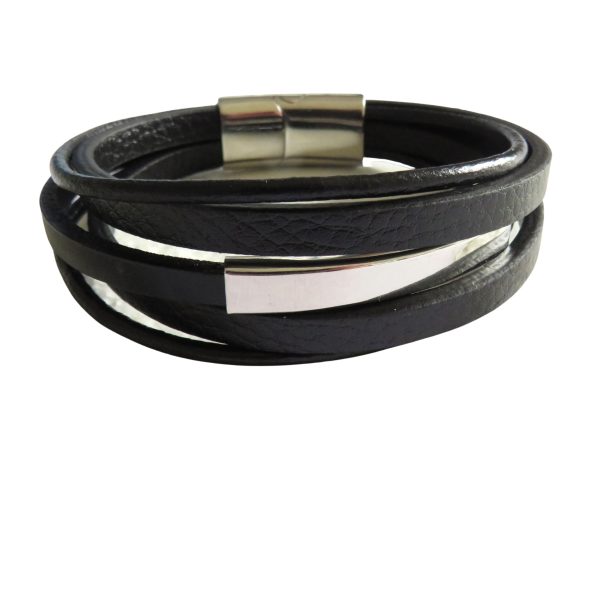 Men's Black Leather Bar Bracelet - Fashion Accessory - Image 4