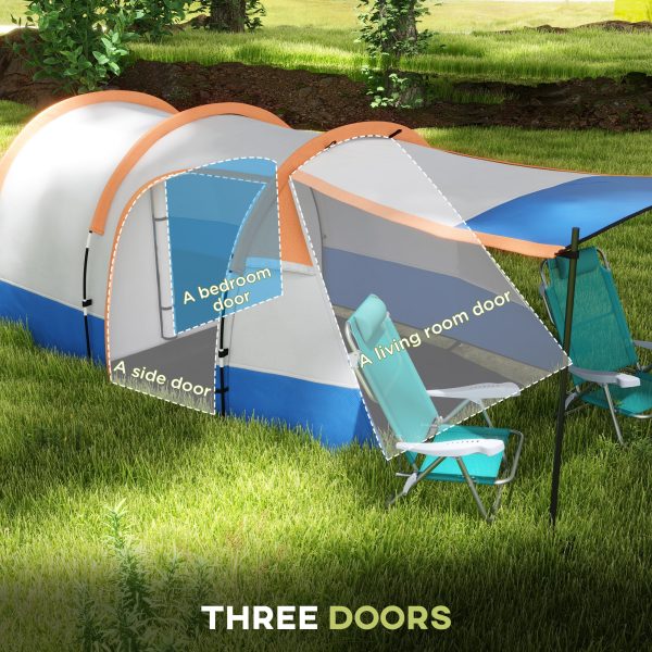 Outsunny 2-3 Man Camping Tunnel Tent with Bedroom and Living Room - Image 4
