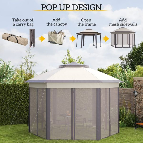 4.05m x 4.05m Metal Frame Mesh Draped 2-Tier Roof Gazebo Brown - Image 3