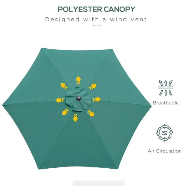 Patio Umbrella Parasol Sun Shade Garden Aluminium Green 2.7M - Image 6