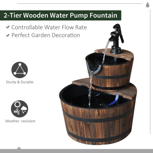 Wooden Water Pump Fountain, 2 Tier-Fir Wood/Steel - Image 4