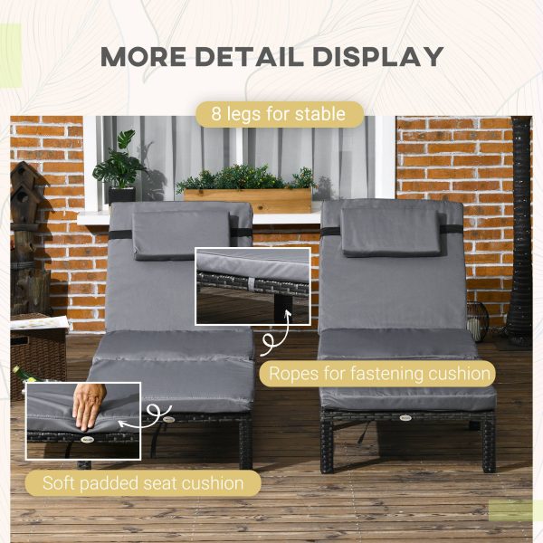 Outsunny 2 Pieces Rattan Sun Loungers with Padded Cushion for Poolside - Image 6