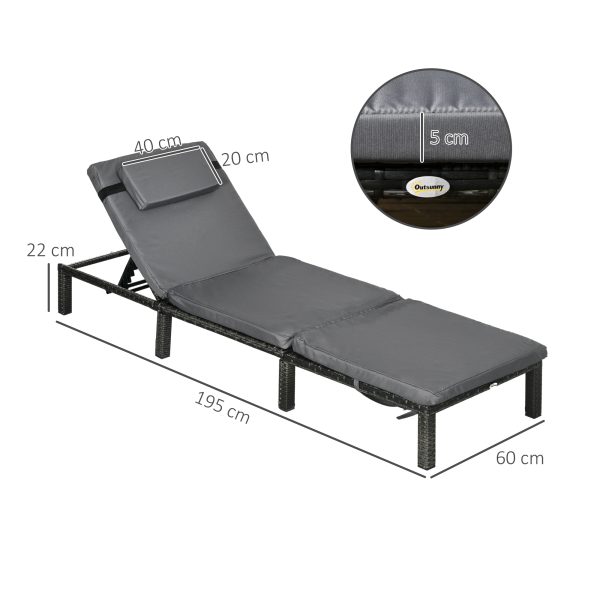 Outsunny 2 Pieces Rattan Sun Loungers with Padded Cushion for Poolside - Image 5