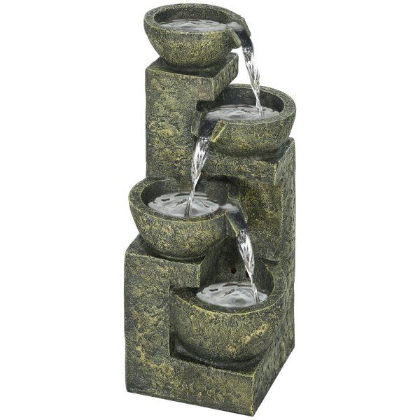Outsunny Garden Water Feature with Adjustable Flow, 4-Tier Stone Look Bowls