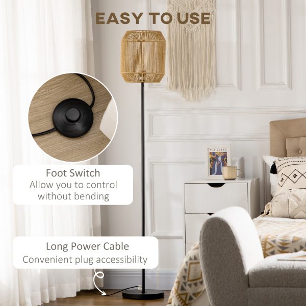 HOMCOM Farmhouse Floor Lamp for Living Room Bedroom with Rattan Wicker, Natural - Image 5