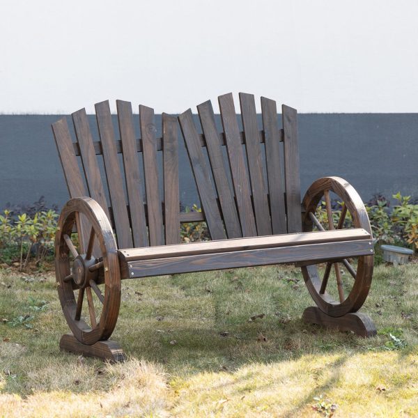 2 Seater Garden Bench w/ Wheel-Shaped Armrests Carbonized colour Outsunny - Image 2