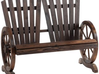 2 Seater Garden Bench w/ Wheel-Shaped Armrests Carbonized colour Outsunny
