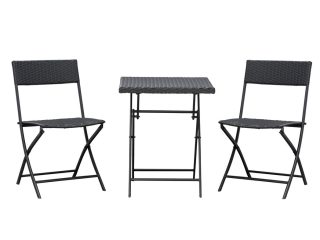 Rattan Bistro Set: 1 x table, 2 x chairs-Brown