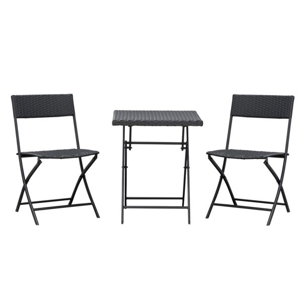 Rattan Bistro Set: 1 x table, 2 x chairs-Brown