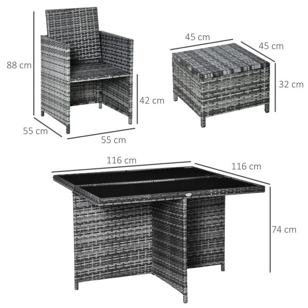 9PC Rattan Garden Furniture Set 8 Wicker Dining Chairs Footrest Table - Grey - Image 5