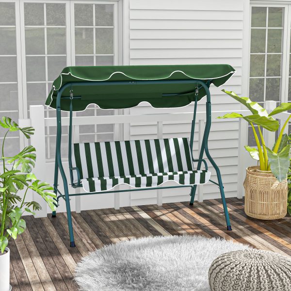 Outsunny 3-person Garden Swing Chair w/ Adjustable Canopy, Green Stripes - Image 2