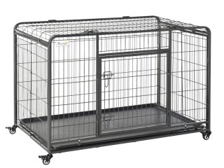 81x125cm Metal Dog Cage Kennel Locking Door & Wheels Extra Large Pets Pawhut
