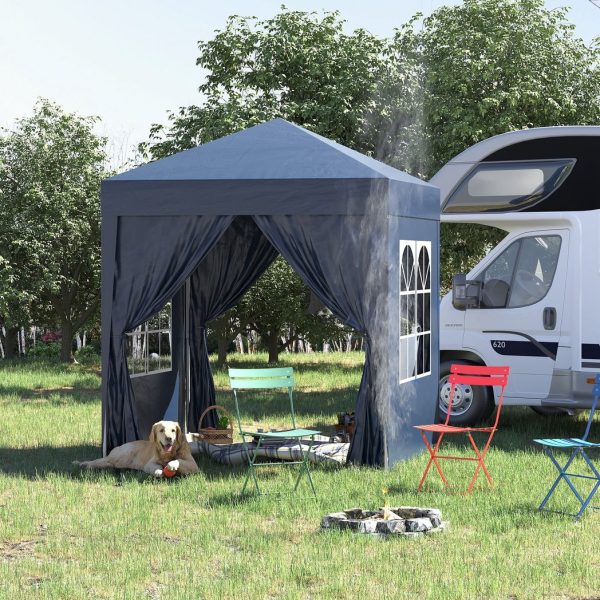 2x2m Garden Pop Up Gazebo Party Tent W/Carrying Case  2 Walls 2 Windows-Blue - Image 2