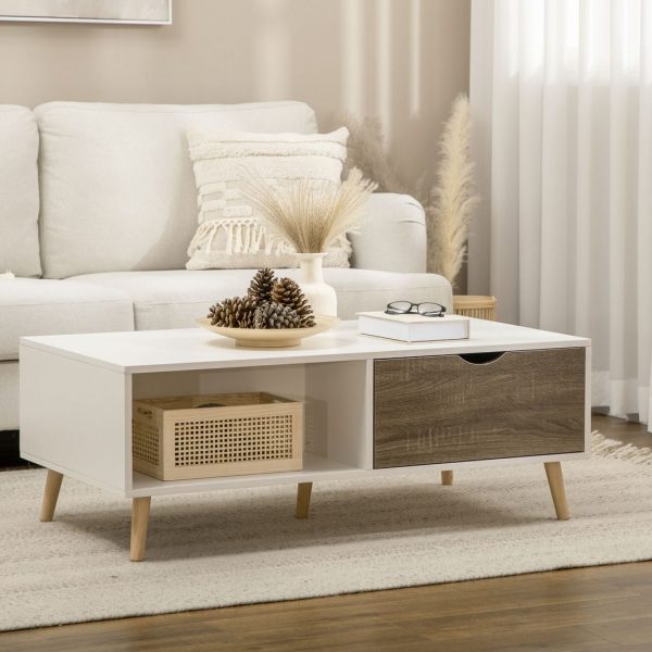 Modern Coffee Tables for Living Room w/ Storage Shelves, 2 Drawers, White - Image 2