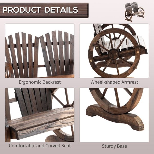 2 Seater Garden Bench w/ Wheel-Shaped Armrests Carbonized colour Outsunny - Image 3