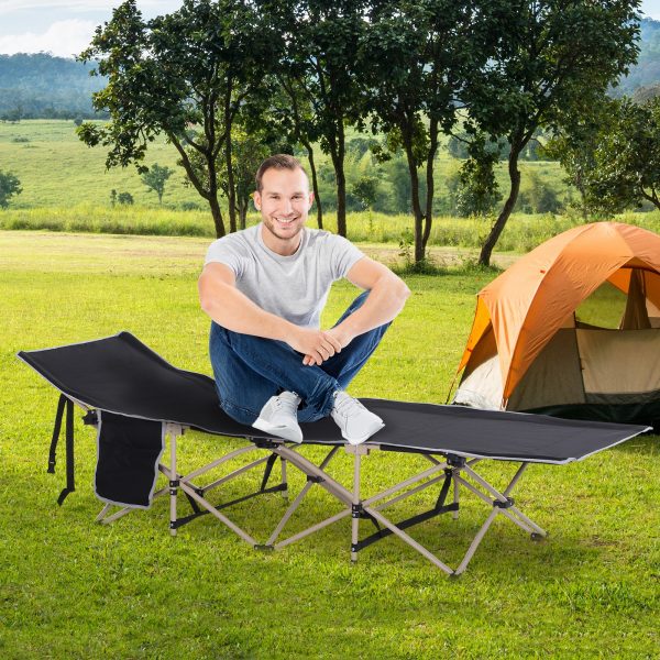 Single Portable Outdoor Military Sleeping Bed Camping Cot Black Outsunny - Image 2